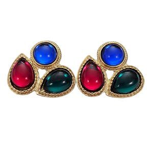 Red Blue Green Cab Mogul Style Cluster Post Earrings L384